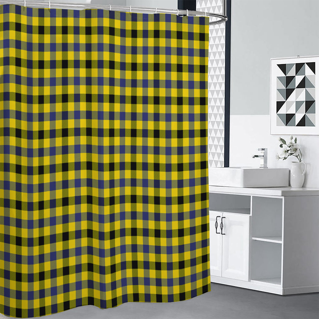 Yellow Black And Navy Plaid Print Shower Curtain