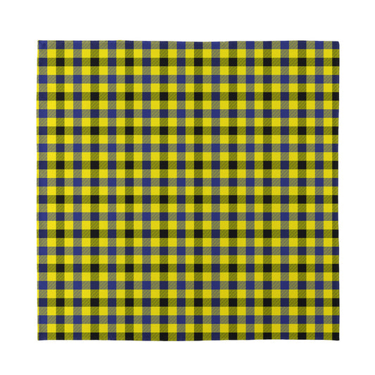 Yellow Black And Navy Plaid Print Silk Bandana