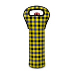 Yellow Black And Navy Plaid Print Single Neoprene Wine Tote