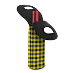 Yellow Black And Navy Plaid Print Single Neoprene Wine Tote