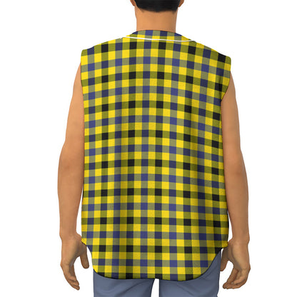 Yellow Black And Navy Plaid Print Sleeveless Baseball Jersey