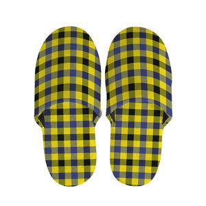 Yellow Black And Navy Plaid Print Slippers