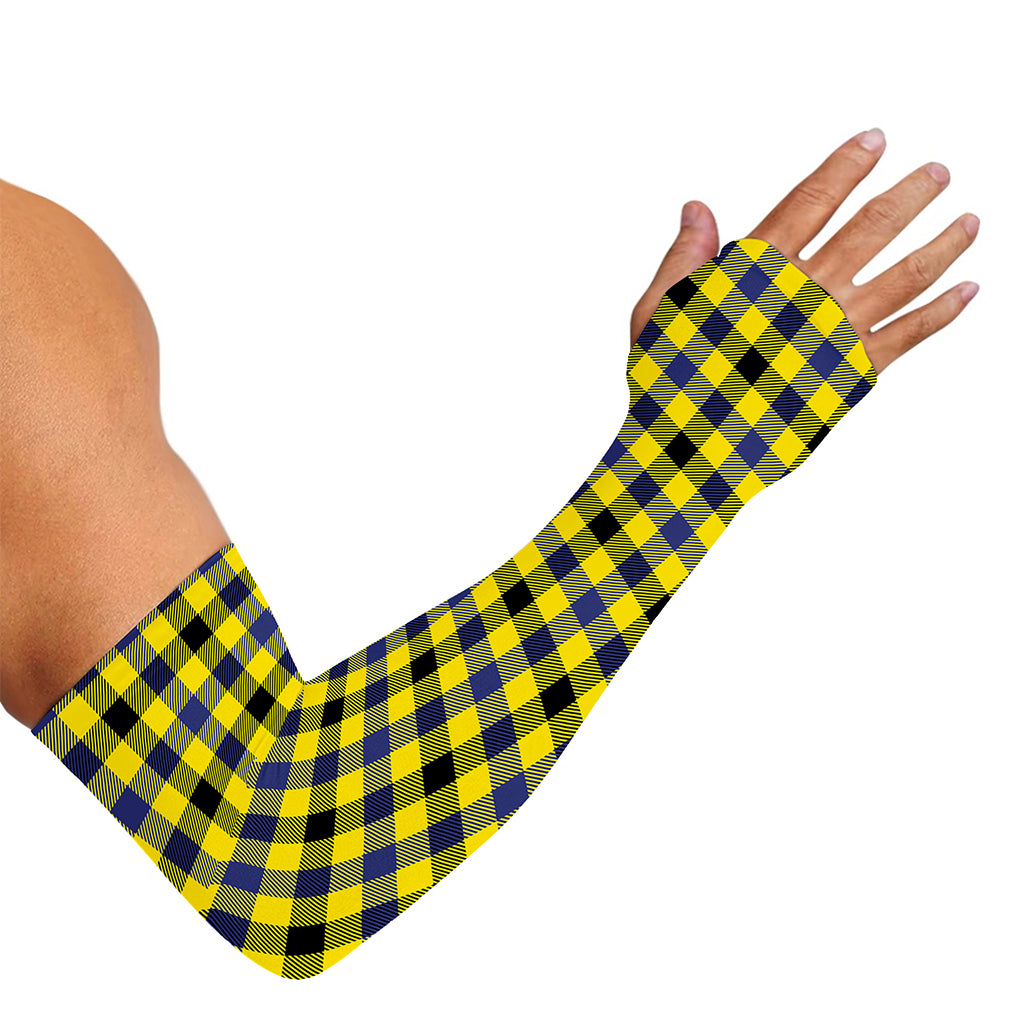Yellow Black And Navy Plaid Print Sun Protection Arm Sleeves