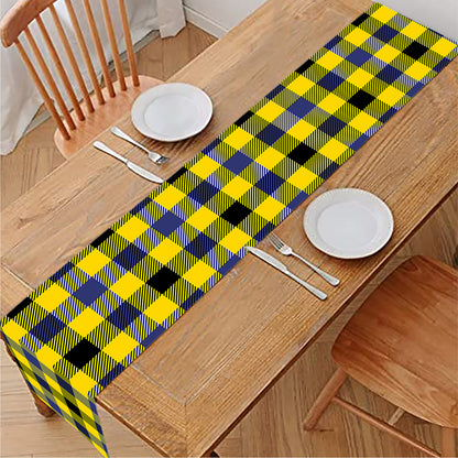 Yellow Black And Navy Plaid Print Table Runner