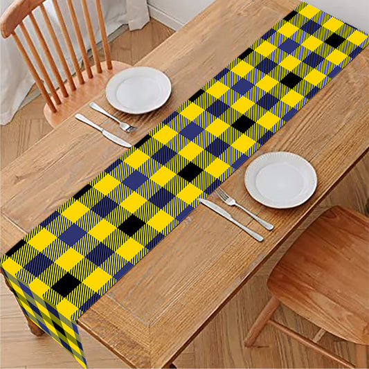 Yellow Black And Navy Plaid Print Table Runner