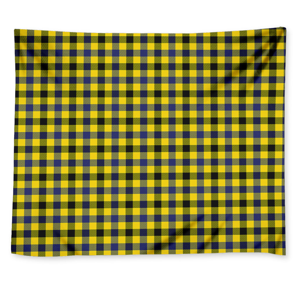 Yellow Black And Navy Plaid Print Tapestry