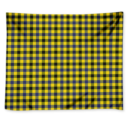 Yellow Black And Navy Plaid Print Tapestry