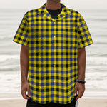 Yellow Black And Navy Plaid Print Textured Short Sleeve Shirt