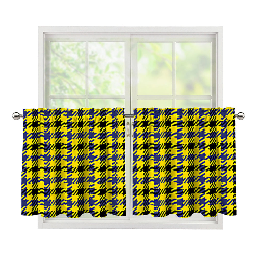 Yellow Black And Navy Plaid Print Tier Curtains