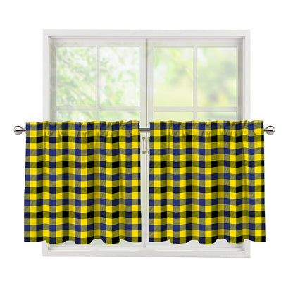 Yellow Black And Navy Plaid Print Tier Curtains