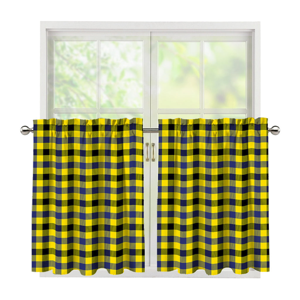 Yellow Black And Navy Plaid Print Tier Curtains