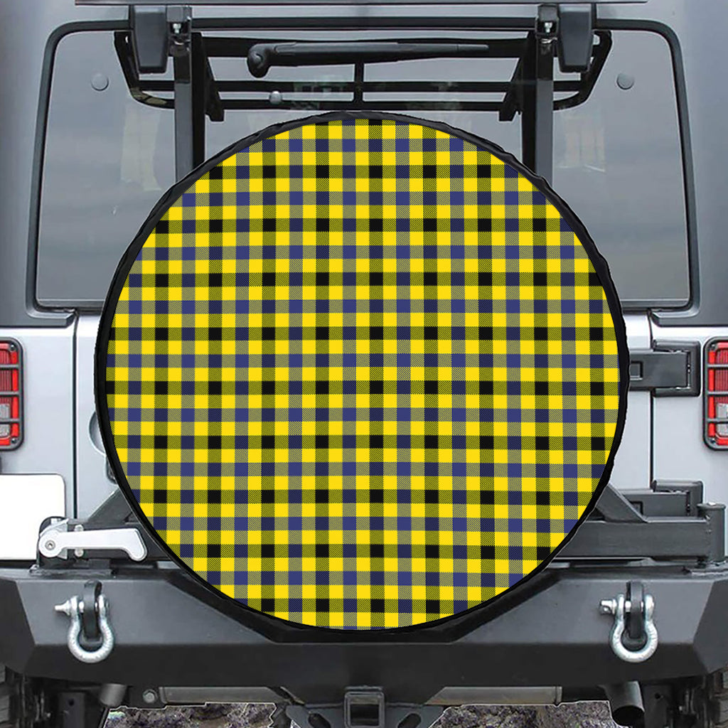 Yellow Black And Navy Plaid Print Tire Cover