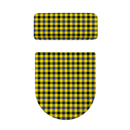 Yellow Black And Navy Plaid Print Toilet Lid And Tank Cover Set