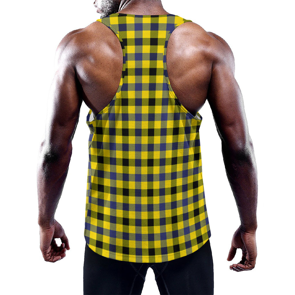 Yellow Black And Navy Plaid Print Training Tank Top