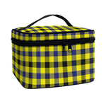 Yellow Black And Navy Plaid Print Travel Makeup Bag