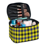 Yellow Black And Navy Plaid Print Travel Makeup Bag