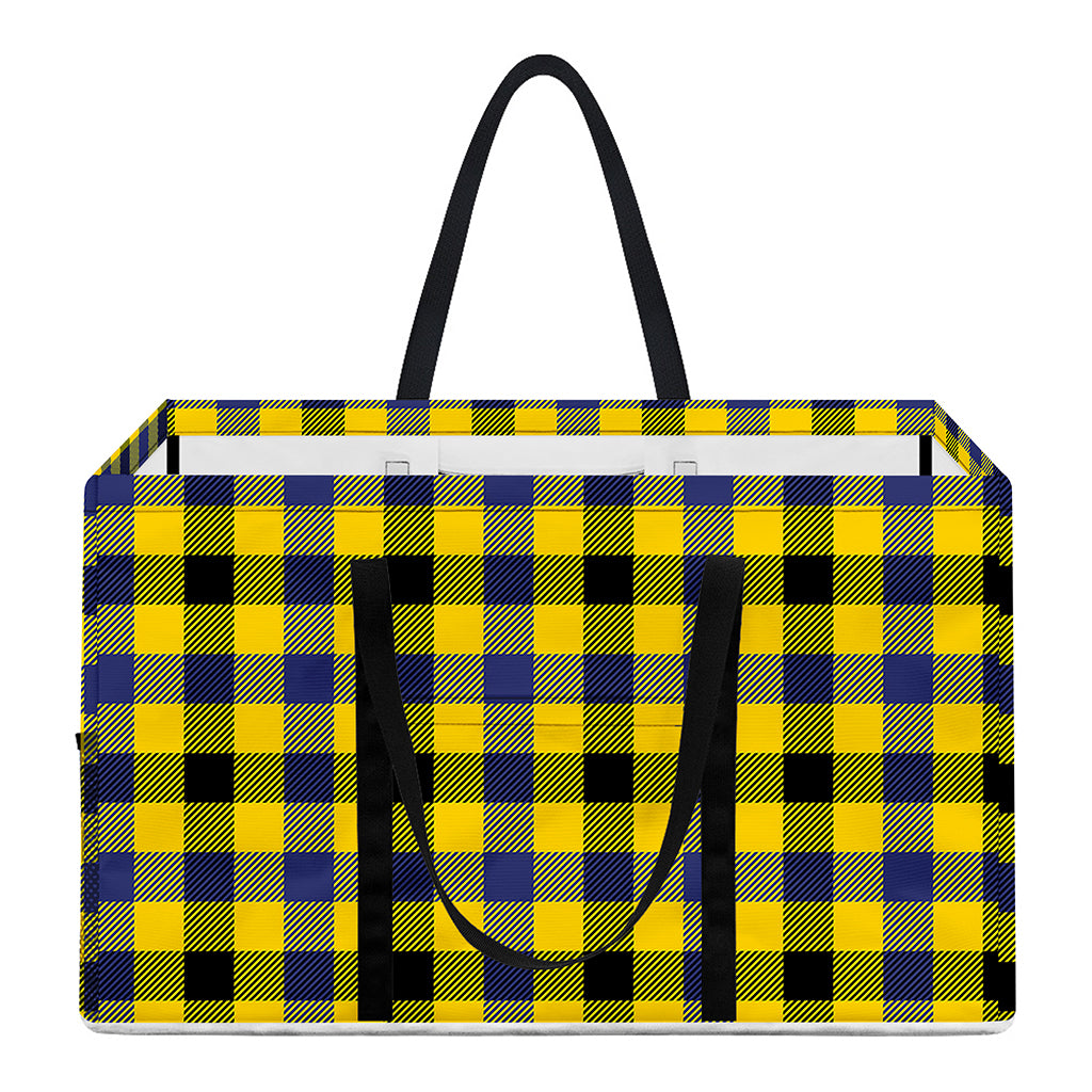 Yellow Black And Navy Plaid Print Utility Tote Bag