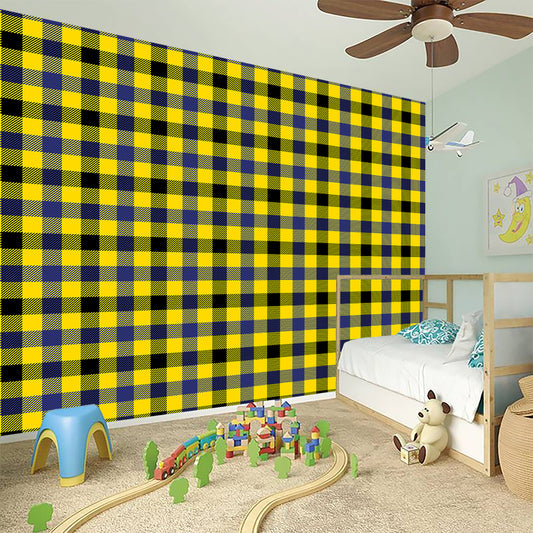 Yellow Black And Navy Plaid Print Wall Sticker