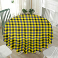 Yellow Black And Navy Plaid Print Waterproof Round Tablecloth
