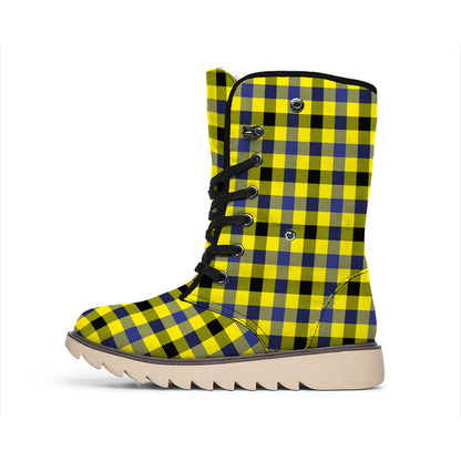 Yellow Black And Navy Plaid Print Winter Boots