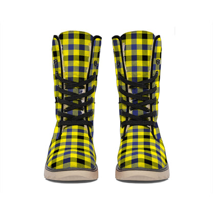 Yellow Black And Navy Plaid Print Winter Boots