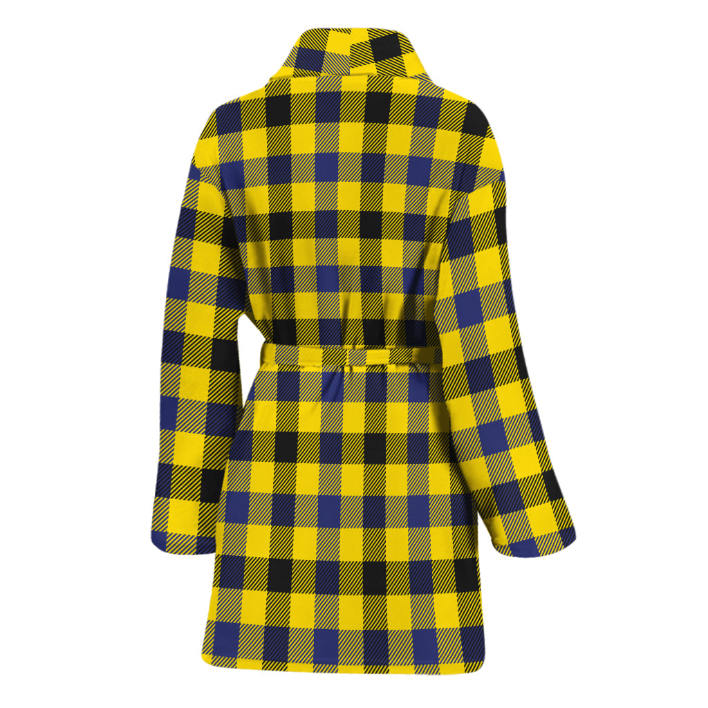 Yellow Black And Navy Plaid Print Women's Bathrobe