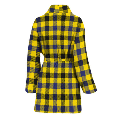 Yellow Black And Navy Plaid Print Women's Bathrobe