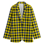 Yellow Black And Navy Plaid Print Women's Blazer
