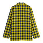 Yellow Black And Navy Plaid Print Women's Blazer