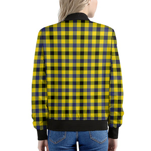 Yellow Black And Navy Plaid Print Women's Bomber Jacket