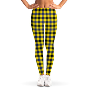 Yellow Black And Navy Plaid Print Women's Leggings