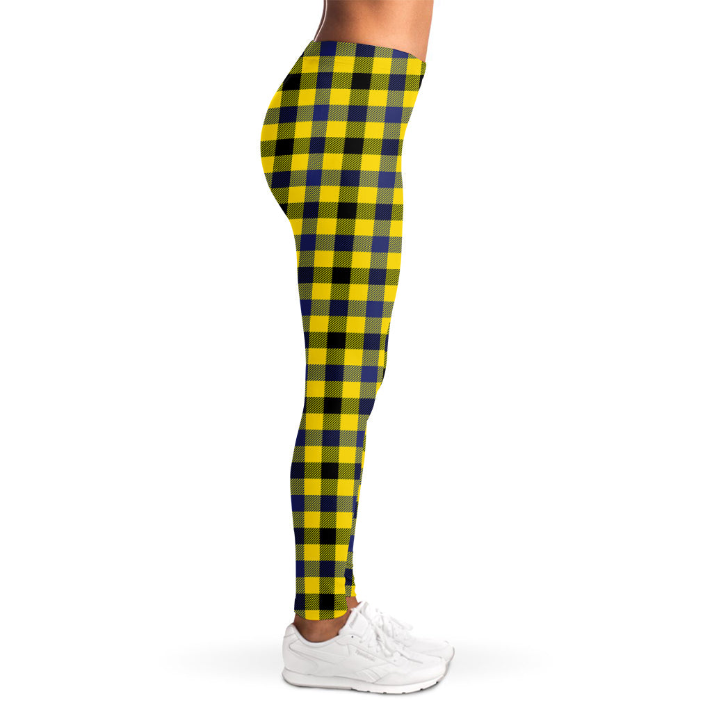 Yellow Black And Navy Plaid Print Women's Leggings