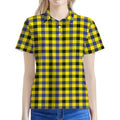 Yellow Black And Navy Plaid Print Women's Polo Shirt