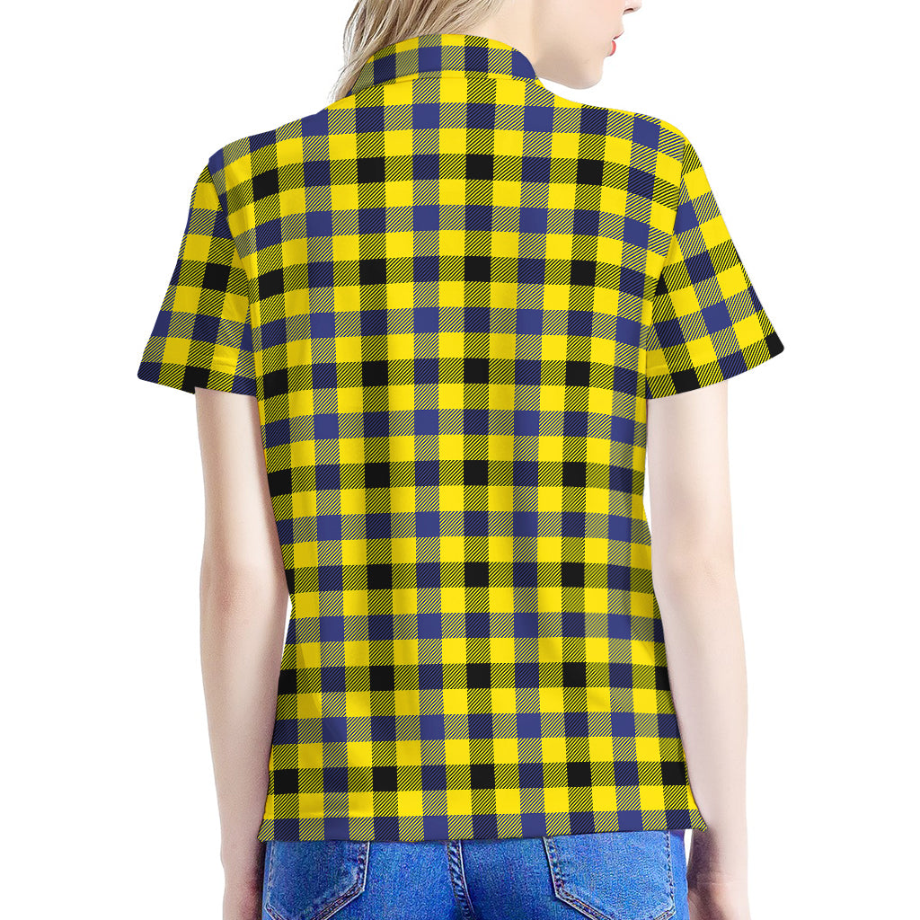 Yellow Black And Navy Plaid Print Women's Polo Shirt