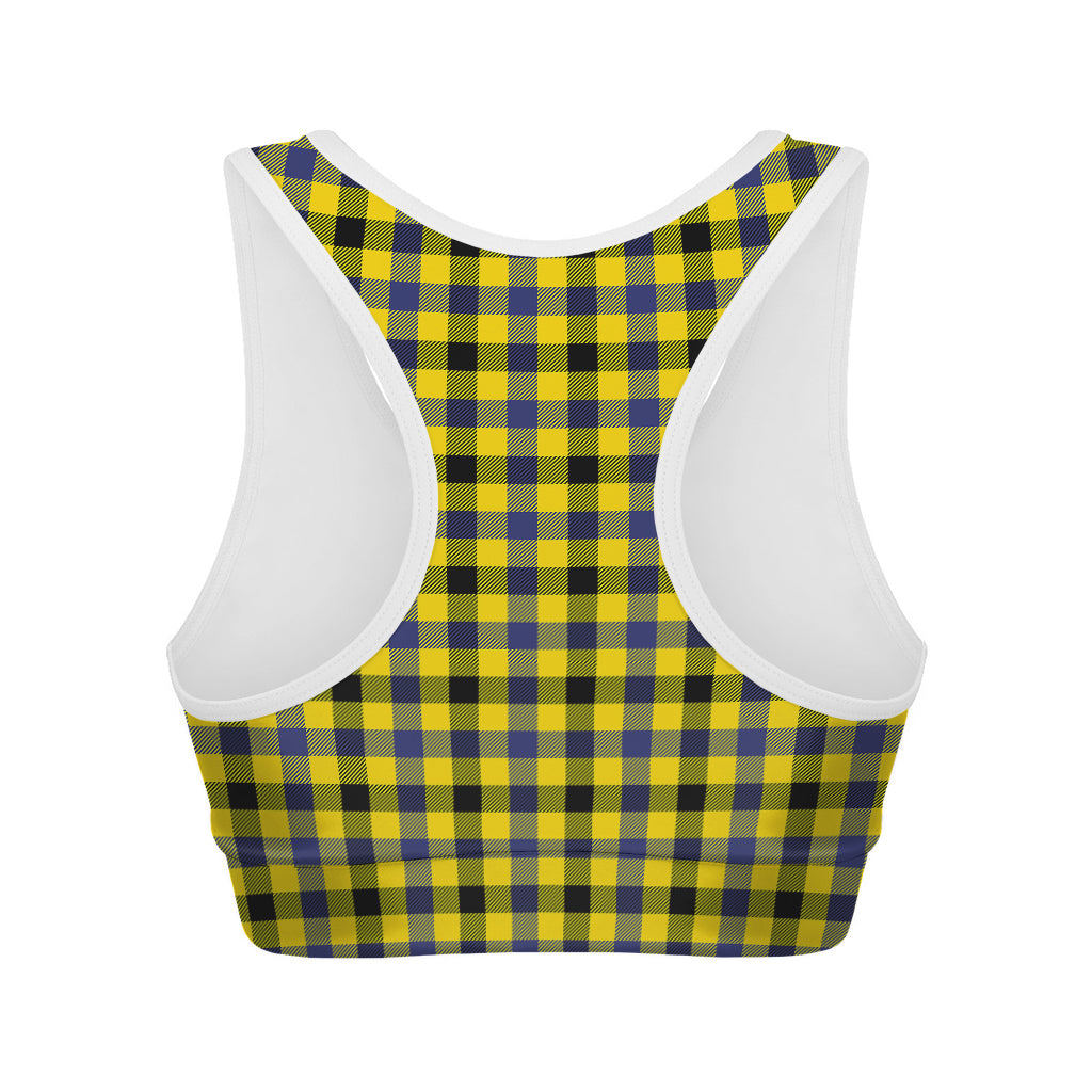 Yellow Black And Navy Plaid Print Women's Sports Bra