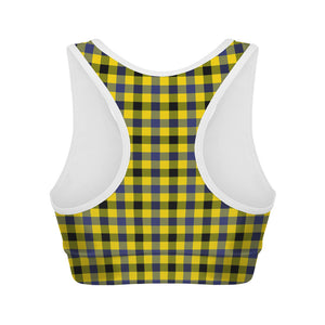 Yellow Black And Navy Plaid Print Women's Sports Bra