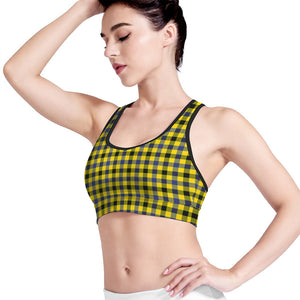 Yellow Black And Navy Plaid Print Women's Sports Bra