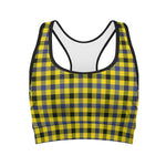 Yellow Black And Navy Plaid Print Women's Sports Bra