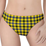 Yellow Black And Navy Plaid Print Women's Thong