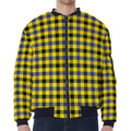 Yellow Black And Navy Plaid Print Zip Sleeve Bomber Jacket