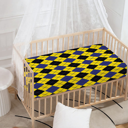 Yellow Blue And Black Argyle Print Baby Crib Sheet