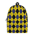 Yellow Blue And Black Argyle Print School Backpack