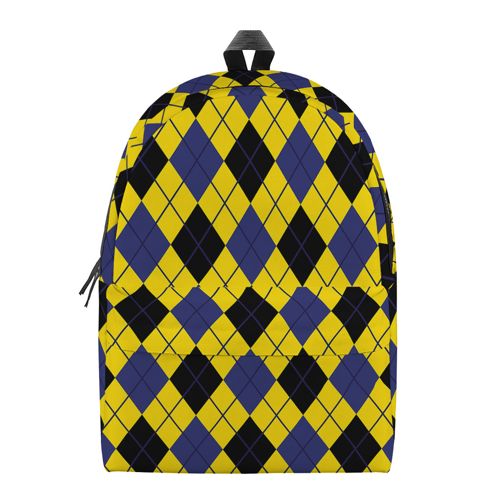 Yellow Blue And Black Argyle Print Backpack