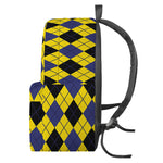 Yellow Blue And Black Argyle Print Backpack