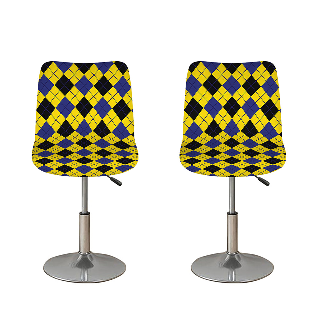 Yellow Blue And Black Argyle Print Bar Stool Covers