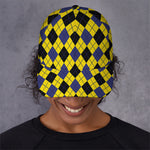 Yellow Blue And Black Argyle Print Baseball Cap