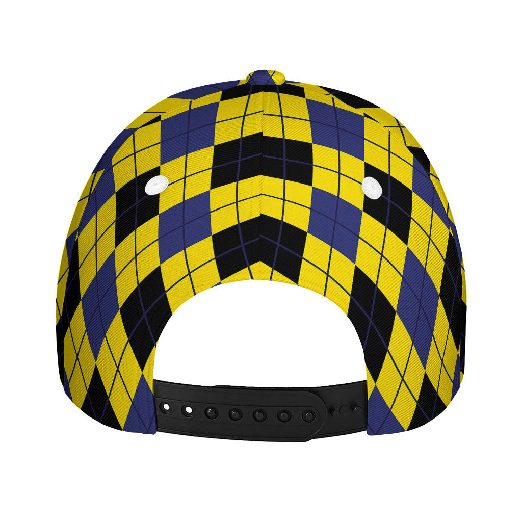 Yellow Blue And Black Argyle Print Baseball Cap