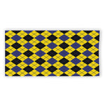 Yellow Blue And Black Argyle Print Beach Towel