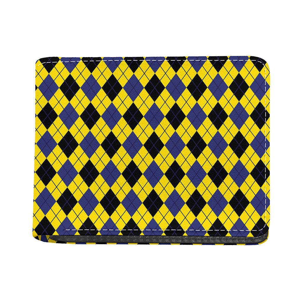 Yellow Blue And Black Argyle Print Bifold Wallet