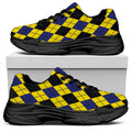 Yellow Blue And Black Argyle Print Black Chunky Shoes